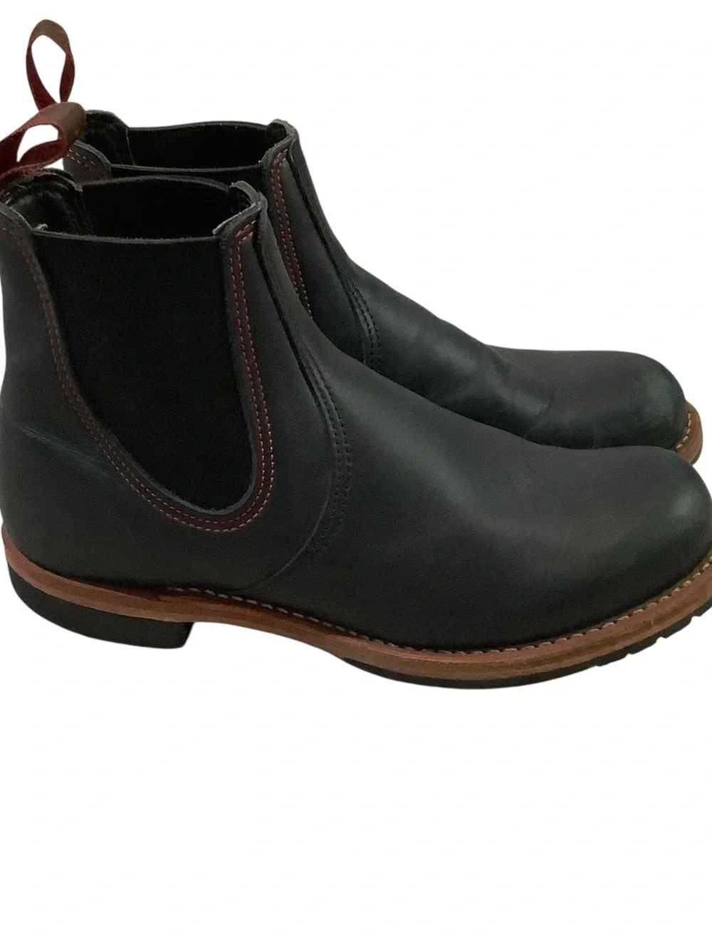 Red Wing Shoes Men's Black Leather Chelsea Boots with Brown Trim